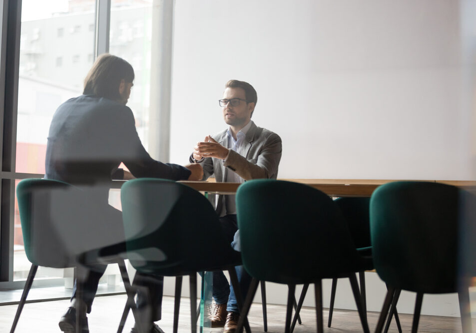 Negotiations,Process,Behind,Wall,Door,Concept,,Human,Resources,Manager,Interviewing